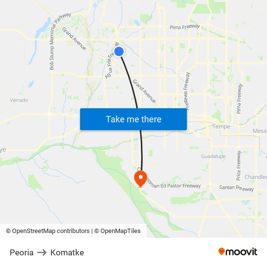 Peoria to Komatke map