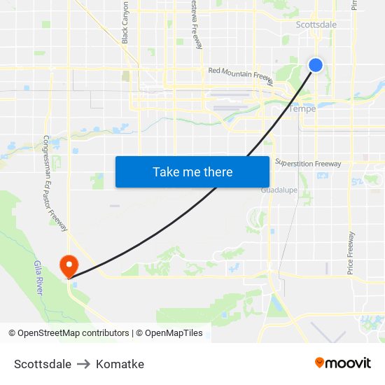 Scottsdale to Komatke map
