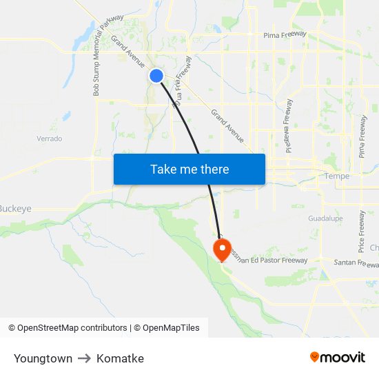 Youngtown to Komatke map