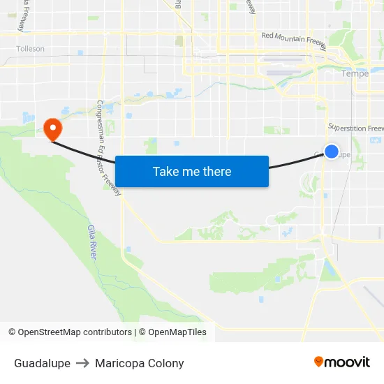 Guadalupe to Maricopa Colony map