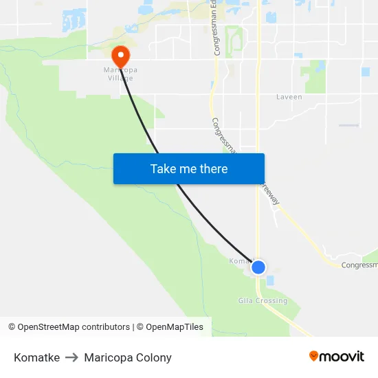 Komatke to Maricopa Colony map