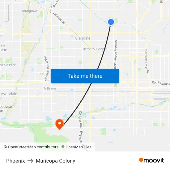 Phoenix to Maricopa Colony map
