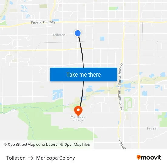 Tolleson to Maricopa Colony map