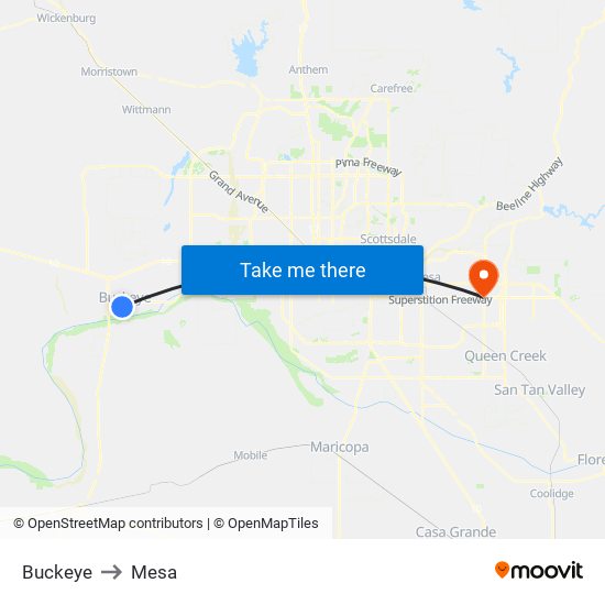 Buckeye to Mesa map