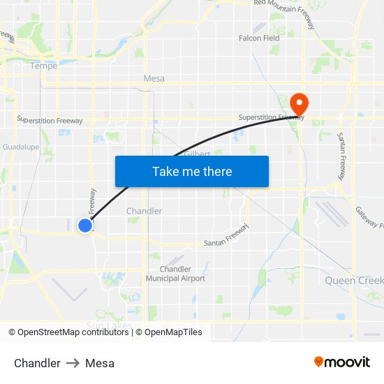 Chandler to Mesa map