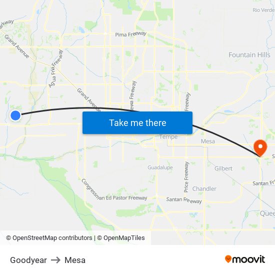 Goodyear to Mesa map