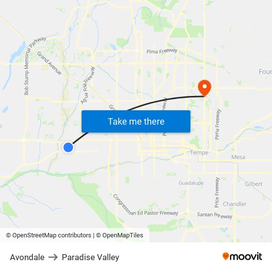 Avondale to Paradise Valley map