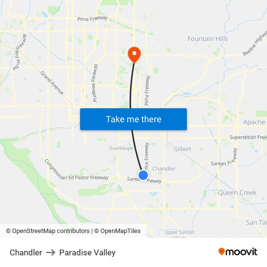 Chandler to Paradise Valley map
