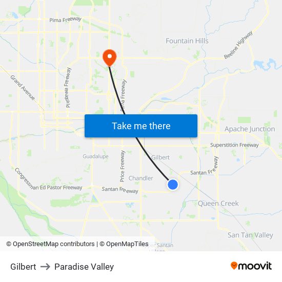 Gilbert to Paradise Valley map