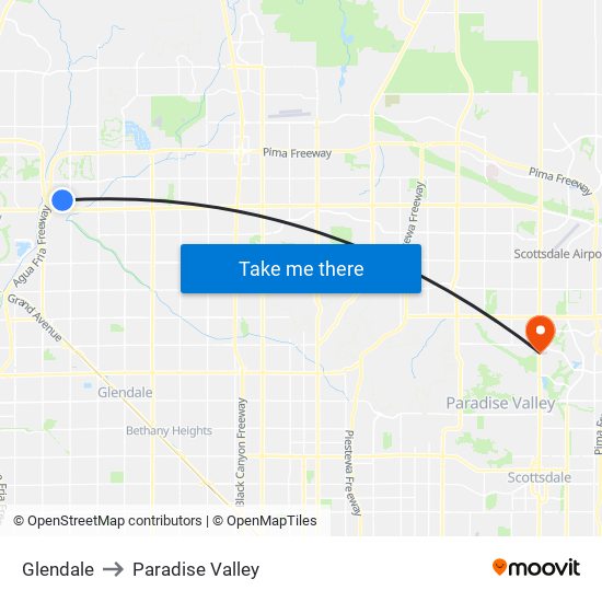 Glendale to Paradise Valley map