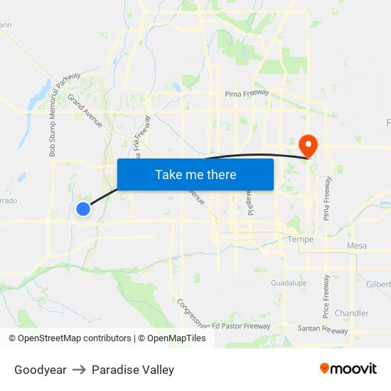 Goodyear to Paradise Valley map