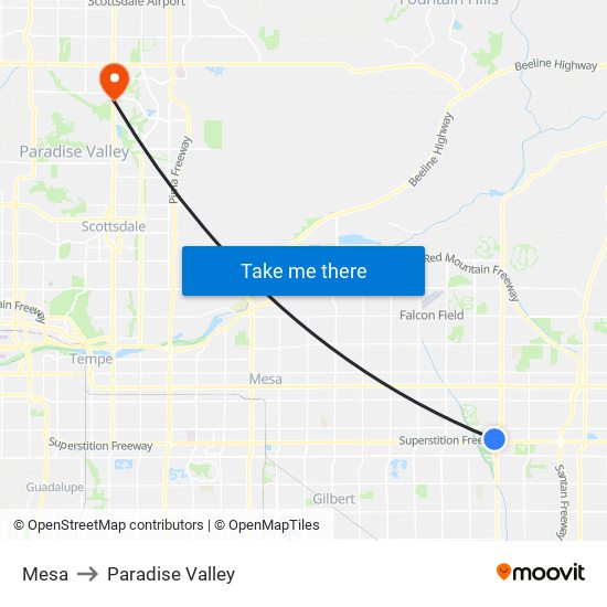 Mesa to Paradise Valley map