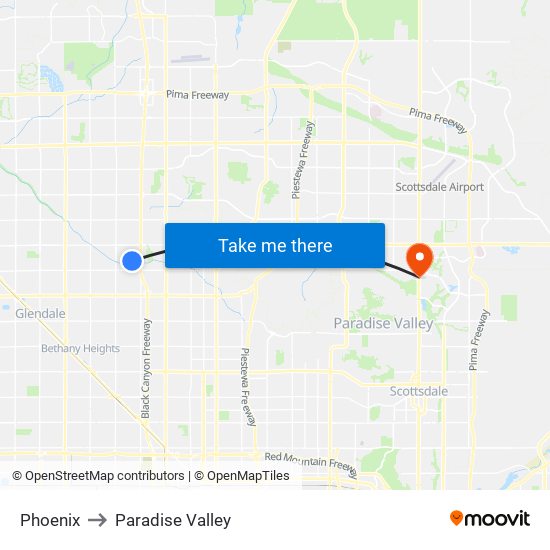Phoenix to Paradise Valley map