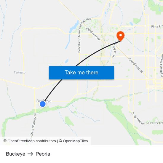 Buckeye to Peoria map