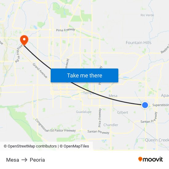 Mesa to Peoria map
