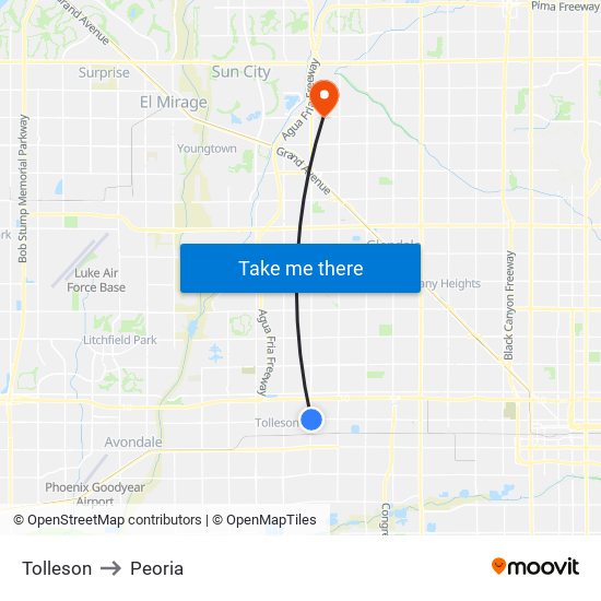 Tolleson to Peoria map