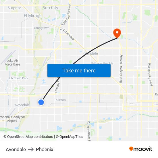 Avondale to Phoenix map