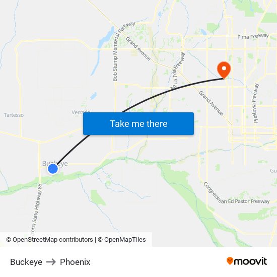 Buckeye to Phoenix map
