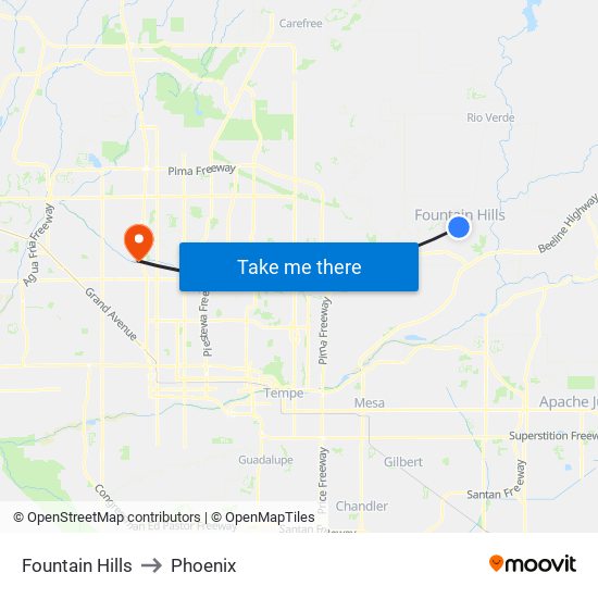 Fountain Hills to Phoenix map