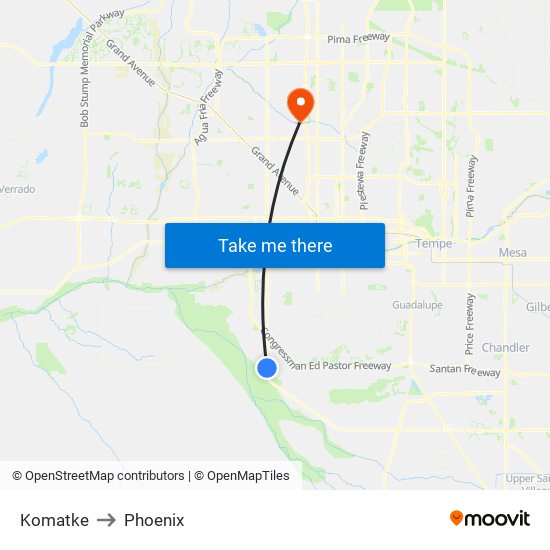 Komatke to Phoenix map