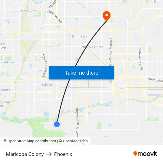 Maricopa Colony to Phoenix map
