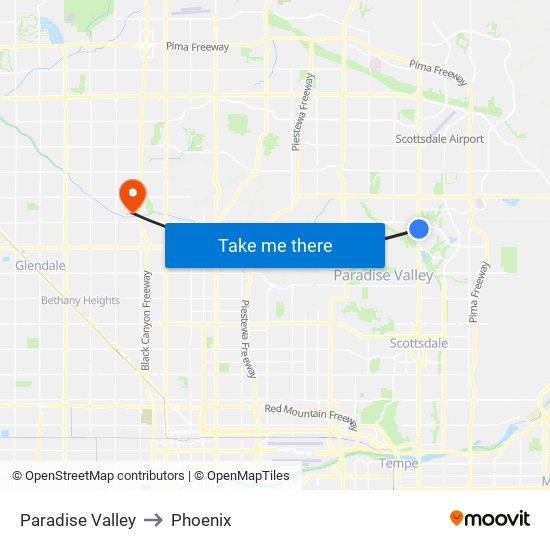 Paradise Valley to Phoenix map