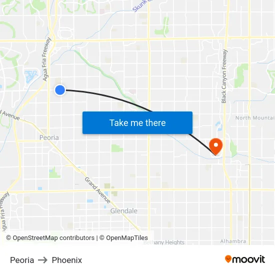 Peoria to Phoenix map