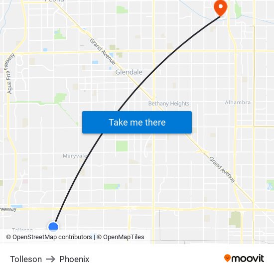 Tolleson to Phoenix map