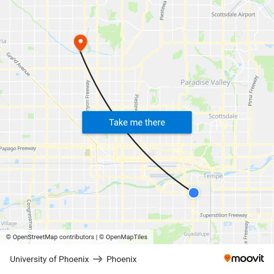 University of Phoenix to Phoenix map