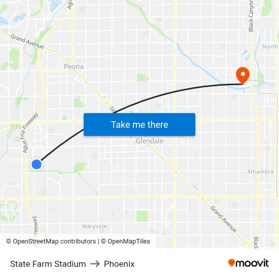 State Farm Stadium to Phoenix map