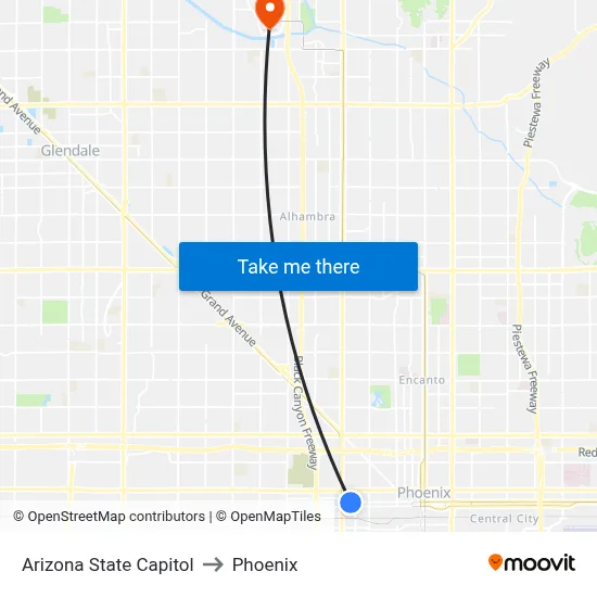 Arizona State Capitol to Phoenix map