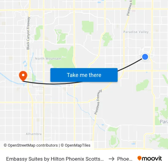 Embassy Suites by Hilton Phoenix Scottsdale to Phoenix map