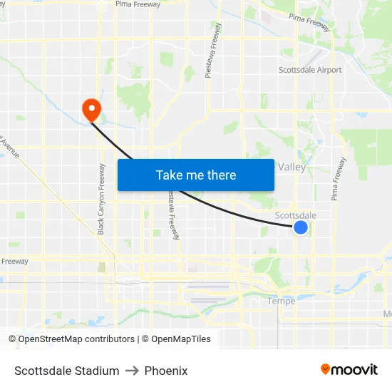 Scottsdale Stadium to Phoenix map