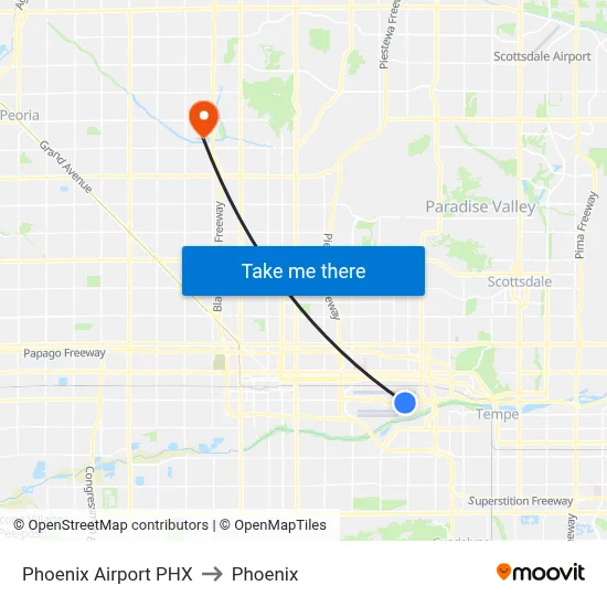 Phoenix Airport PHX to Phoenix map