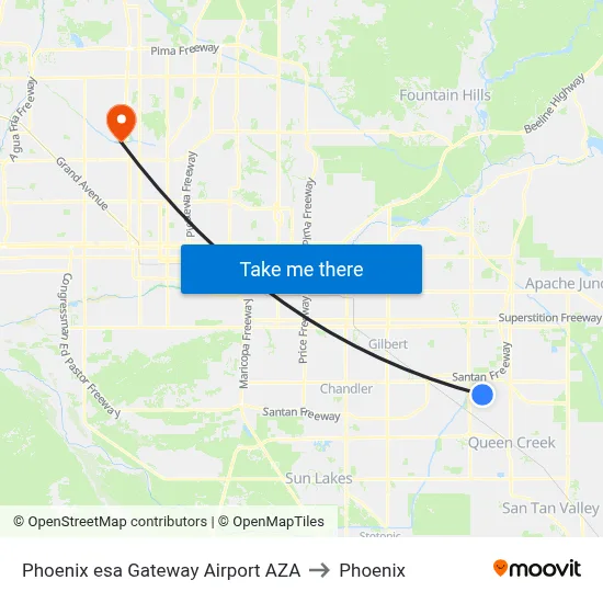 Phoenix esa Gateway Airport AZA to Phoenix map