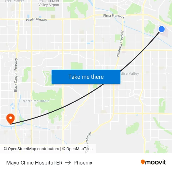 Mayo Clinic Hospital-ER to Phoenix map