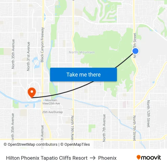 Hilton Phoenix Tapatio Cliffs Resort to Phoenix map