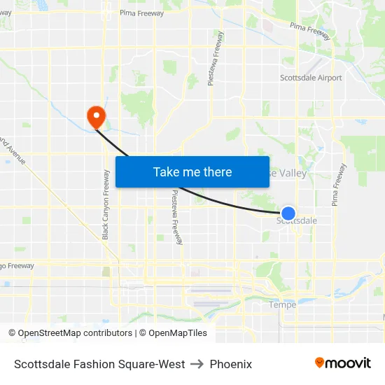 Scottsdale Fashion Square-West to Phoenix map