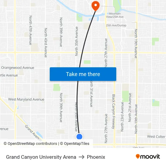 Grand Canyon University Arena to Phoenix map