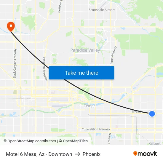 Motel 6 Mesa, Az - Downtown to Phoenix map