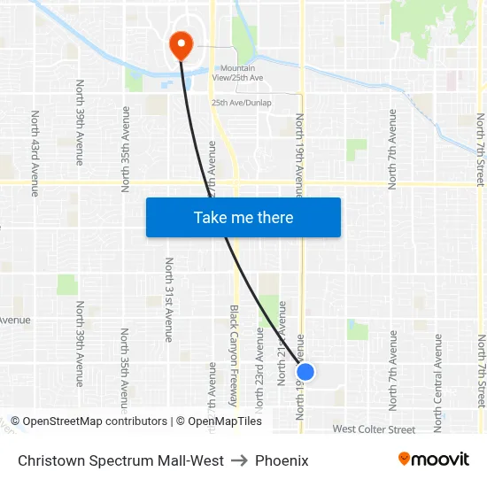 Christown Spectrum Mall-West to Phoenix map