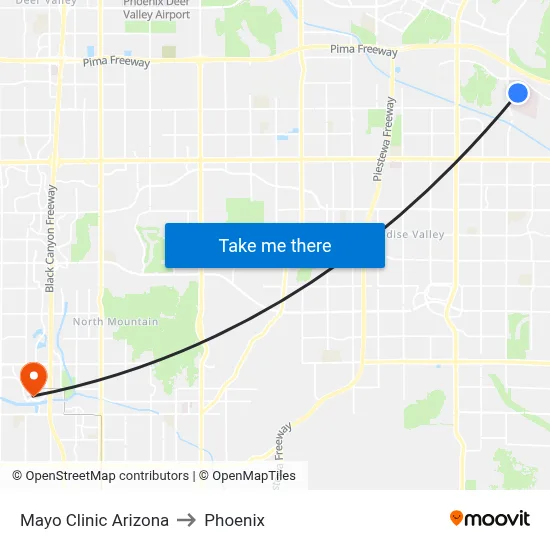 Mayo Clinic Arizona to Phoenix map