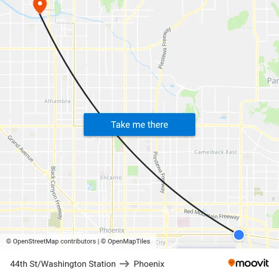 44th St/Washington Station to Phoenix map