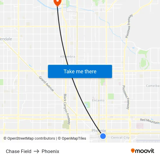 Chase Field to Phoenix map