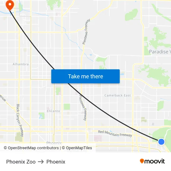 Phoenix Zoo to Phoenix map