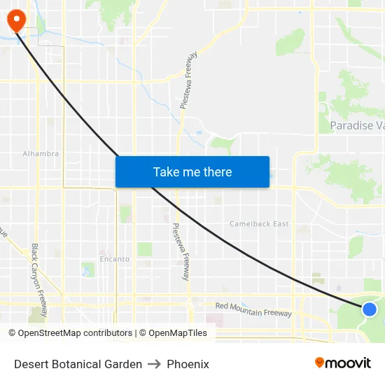 Desert Botanical Garden to Phoenix map