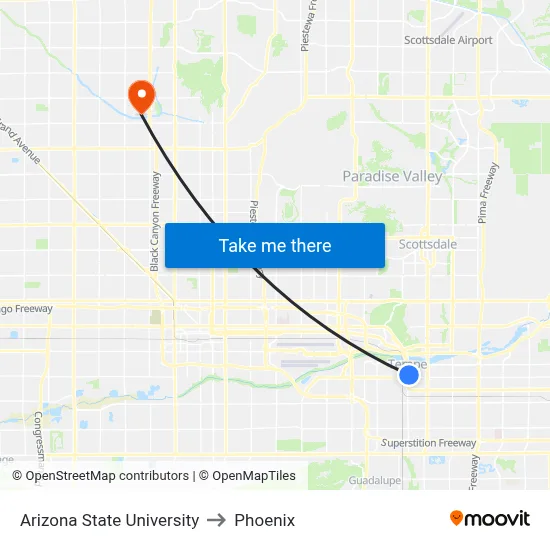 Arizona State University to Phoenix map