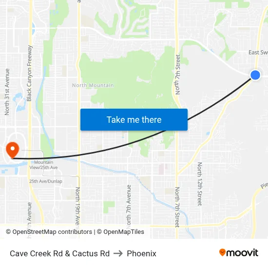 Cave Creek Rd & Cactus Rd to Phoenix map