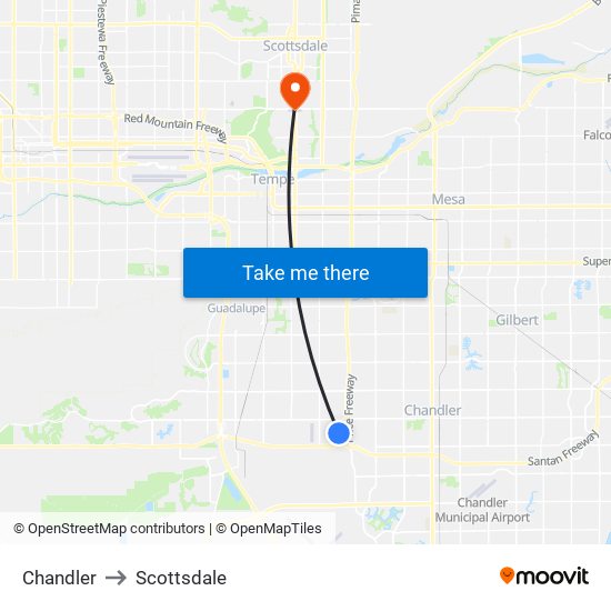 Chandler to Scottsdale map