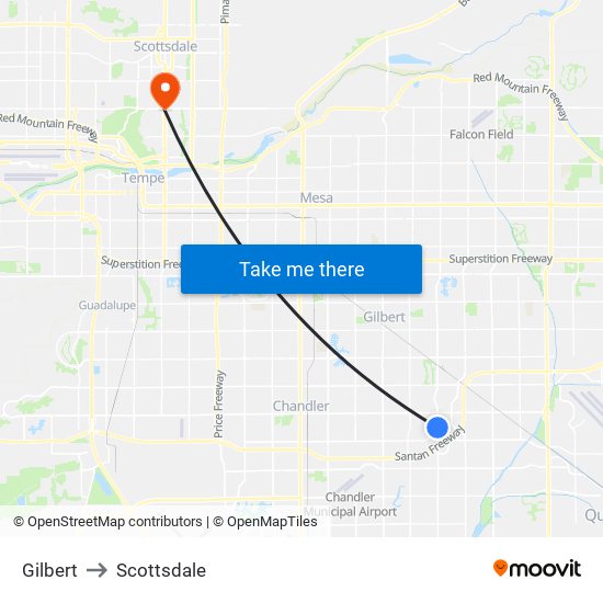 Gilbert to Scottsdale map